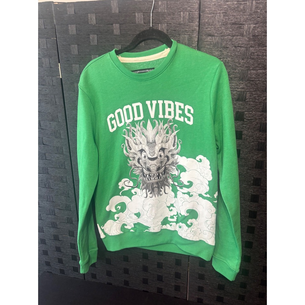 Blind rooster men's good vibes dragon print sweater S small green white